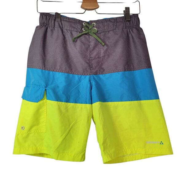 Gerry Youth Boy's 2-pack UPF 50+ Swim Trunks, Blue/Green/Gray Size Large (14/16) - Picture 9 of 16